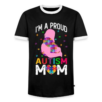 Proud Autism Mom - Autism Awareness - Men's Ringer Shirt - black/white - Front - AI Model Female 172 light (172cm) & AI Model Male 178 light (178cm)