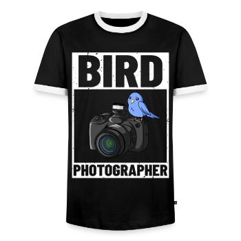 Bird Photography Lens Camera Photographer - Men's Ringer Shirt - black/white - Front - AI Model Female 172 light (172cm) & AI Model Male 178 light (178cm)