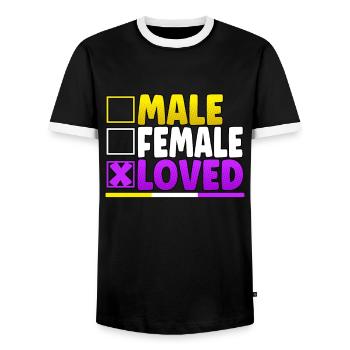 Male Female Loved LGBT Pride Month - Männer Kontrast-T-Shirt - Schwarz/Weiß - Vorne - AI Model Female 172 light (172cm) & AI Model Male 178 light (178cm)