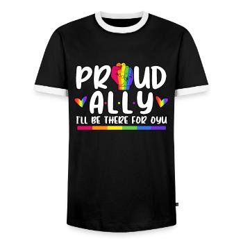 Proud Ally I'll Be There For You LGBT Pride Month - Men's Ringer Shirt - black/white - Front - AI Model Female 172 light (172cm) & AI Model Male 178 light (178cm)