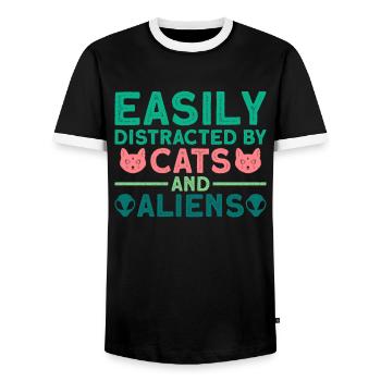 Facilement distrait par les chats et les extraterrestres - Alien - T-shirt contrasté Homme - noir/blanc - Devant - AI Model Female 172 light (172cm) & AI Model Male 178 light (178cm)