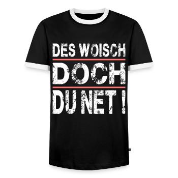 Des woisch doch du net für einen Schwaben und - Männer Kontrast-T-Shirt - Schwarz/Weiß - Vorne - AI Model Female 172 light (172cm) & AI Model Male 178 light (178cm)