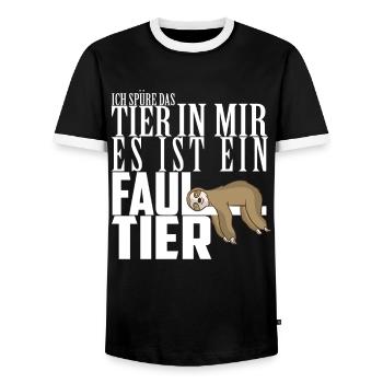 Ich spüre das Tier in mir Es ist ein Faultier Faul - Männer Kontrast-T-Shirt - Schwarz/Weiß - Vorne - AI Model Female 172 light (172cm) & AI Model Male 178 light (178cm)