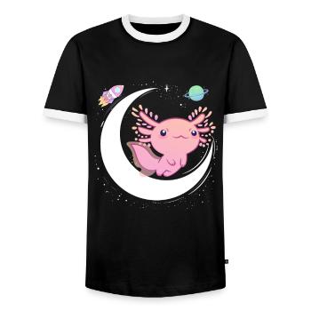 I Axolotl Questions, Funny Axolotl, Cute Pink - Men's Ringer Shirt - black/white - Front - AI Model Female 172 light (172cm) & AI Model Male 178 light (178cm)