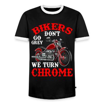 Biker werden nicht grau, wir werden verchromt, Lustige Biker, - Männer Kontrast-T-Shirt - Schwarz/Weiß - Vorne - AI Model Female 172 light (172cm) & AI Model Male 178 light (178cm)