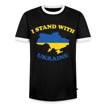 I am with Ukraine I Stand With Ukraine - Men's Ringer Shirt - black/white - Front - AI Model Female 172 light (172cm) & AI Model Male 178 light (178cm)