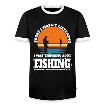 Angler Fisherman - Men's Ringer Shirt - black/white - Front - AI Model Female 172 light (172cm) & AI Model Male 178 light (178cm)
