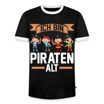 Pirat Vierter Geburtstag Vier Jahre Kindergeburtst - Männer Kontrast-T-Shirt - Schwarz/Weiß - Vorne - AI Model Female 172 light (172cm) & AI Model Male 178 light (178cm)