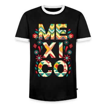 Mexico Talavera Mexican Flag - Men's Ringer Shirt - black/white - Front - AI Model Female 172 light (172cm) & AI Model Male 178 light (178cm)