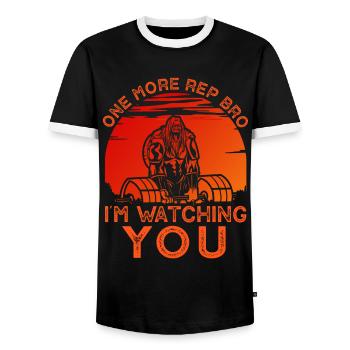 One More Rep Bro - Men's Ringer Shirt - black/white - Front - AI Model Female 172 light (172cm) & AI Model Male 178 light (178cm)