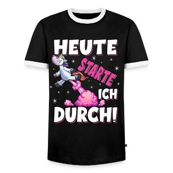 Heute Starte Ich Durch - Pupsen Einhorn - Männer Kontrast-T-Shirt - Schwarz/Weiß - Vorne - AI Model Female 172 light (172cm) & AI Model Male 178 light (178cm)