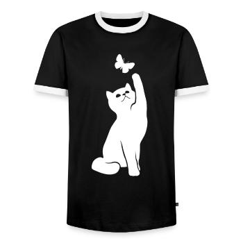 Cat Funny Kitten Cat Lover Gift - Men's Ringer Shirt - black/white - Front - AI Model Female 172 light (172cm) & AI Model Male 178 light (178cm)