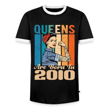 Les reines sont nées en 2010 - T-shirt contrasté Homme - noir/blanc - Devant - AI Model Female 172 light (172cm) & AI Model Male 178 light (178cm)