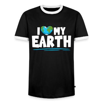 I Love My Earth Earth Day Protect Nature - Men's Ringer Shirt - black/white - Front - AI Model Female 172 light (172cm) & AI Model Male 178 light (178cm)