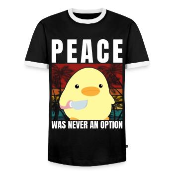 Duck with knife - Peace was never an option - Meme - Men's Ringer Shirt - black/white - Front - AI Model Female 172 light (172cm) & AI Model Male 178 light (178cm)