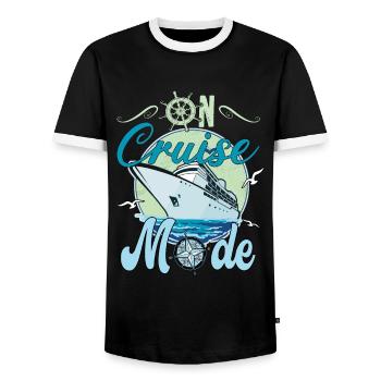 On Cruise Mode für Kreuzfahrt Fans - Männer Kontrast-T-Shirt - Schwarz/Weiß - Vorne - AI Model Female 172 light (172cm) & AI Model Male 178 light (178cm)