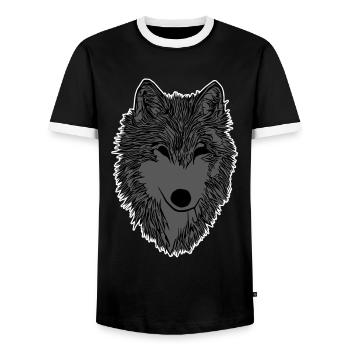 Wolf Imprint - Men's Ringer Shirt - black/white - Front - AI Model Female 172 light (172cm) & AI Model Male 178 light (178cm)