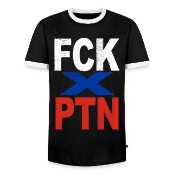 FCK PTN - Men's Ringer Shirt - black/white - Front - AI Model Female 172 light (172cm) & AI Model Male 178 light (178cm)