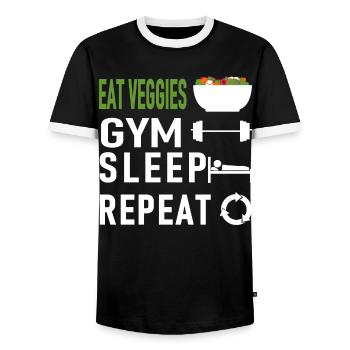 Régime gym - T-shirt contrasté Homme - noir/blanc - Devant - AI Model Female 172 light (172cm) & AI Model Male 178 light (178cm)
