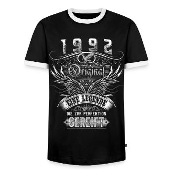 Original 1992 Geburtstag Geburtsjahr 1992 Männer - Männer Kontrast-T-Shirt - Schwarz/Weiß - Vorne - AI Model Female 172 light (172cm) & AI Model Male 178 light (178cm)