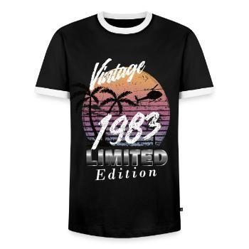 Vintage 1983 Limited Edition - Men's Ringer Shirt - black/white - Front - AI Model Female 172 light (172cm) & AI Model Male 178 light (178cm)