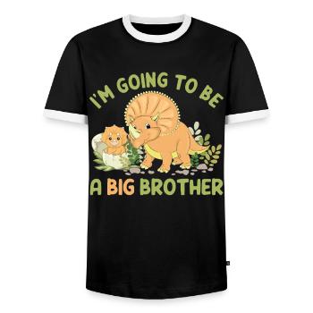 Triceratops Dino « Je vais être un grand frère » - T-shirt contrasté Homme - noir/blanc - Devant - AI Model Female 172 light (172cm) & AI Model Male 178 light (178cm)