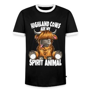 Highland Cows are my Spirit Animal Schottische Kuh - Männer Kontrast-T-Shirt - Schwarz/Weiß - Vorne - AI Model Female 172 light (172cm) & AI Model Male 178 light (178cm)