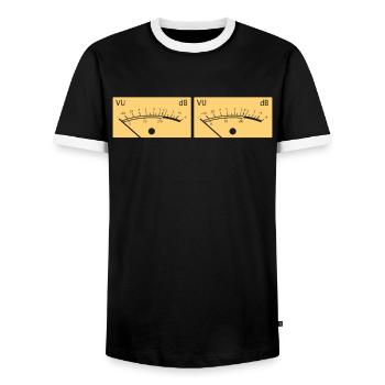View VU Meter Volume - Men's Ringer Shirt - black/white - Front - AI Model Female 172 light (172cm) & AI Model Male 178 light (178cm)