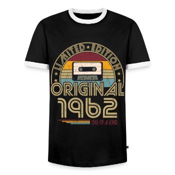 60e anniversaire né en 1962 Original 1962 - T-shirt contrasté Homme - noir/blanc - Devant - AI Model Female 172 light (172cm) & AI Model Male 178 light (178cm)