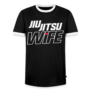 Jiu Jitsu Wife Girl Jiu Jitsu Wife - Men's Ringer Shirt - black/white - Front - AI Model Female 172 light (172cm) & AI Model Male 178 light (178cm)
