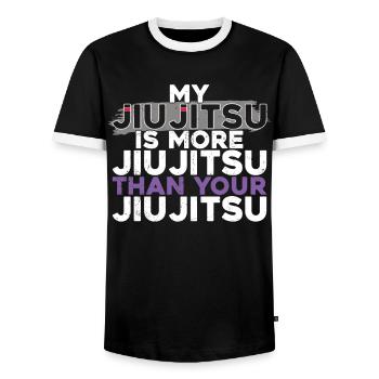 Jiu Jitsu Mon Jiu Jitsu est plus Jiu - T-shirt contrasté Homme - noir/blanc - Devant - AI Model Female 172 light (172cm) & AI Model Male 178 light (178cm)