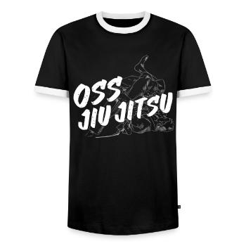 Jiu Jitsu Oss Jiu Jitsu - Men's Ringer Shirt - black/white - Front - AI Model Female 172 light (172cm) & AI Model Male 178 light (178cm)