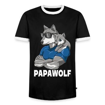 Papawolf Wolf Papa und Baby Papa Vatertag für - Männer Kontrast-T-Shirt - Schwarz/Weiß - Vorne - AI Model Female 172 light (172cm) & AI Model Male 178 light (178cm)