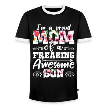 I M a Proud Mom Of a Freaking Awesome Son - Männer Kontrast-T-Shirt - Schwarz/Weiß - Vorne - AI Model Female 172 light (172cm) & AI Model Male 178 light (178cm)