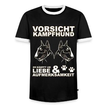 Bullterrier| Miniatur Bullterrier | Kampfhund - Männer Kontrast-T-Shirt - Schwarz/Weiß - Vorne - AI Model Female 172 light (172cm) & AI Model Male 178 light (178cm)