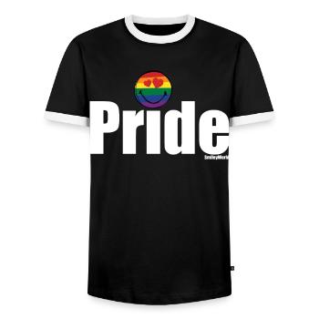 SmileyWorld Pride mit Rainbow Flag Colors Smiley - Männer Kontrast-T-Shirt - Schwarz/Weiß - Vorne - AI Model Female 172 light (172cm) & AI Model Male 178 light (178cm)