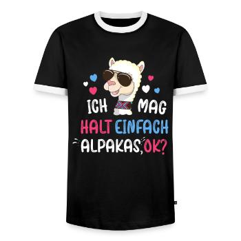 Ich liebe Alpakas Lama Liebhaber Alpakabesitzer - Männer Kontrast-T-Shirt - Schwarz/Weiß - Vorne - AI Model Female 172 light (172cm) & AI Model Male 178 light (178cm)