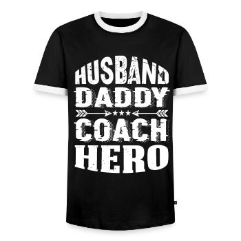 Husband Daddy Coach Hero - Men's Ringer Shirt - black/white - Front - AI Model Female 172 light (172cm) & AI Model Male 178 light (178cm)