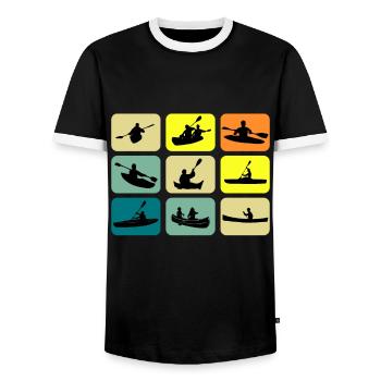 Canoe Gets Me Retro Paddle Together Canoe Paddle - Men's Ringer Shirt - black/white - Front - AI Model Female 172 light (172cm) & AI Model Male 178 light (178cm)