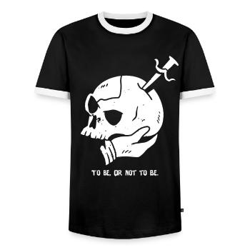 Crâne avec poignard et citation d’Hamlet - T-shirt contrasté Homme - noir/blanc - Devant - AI Model Female 172 light (172cm) & AI Model Male 178 light (178cm)