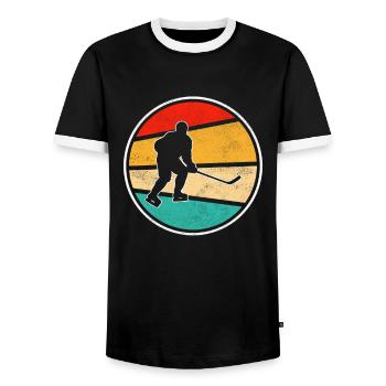 Hockey Eishockey Retro Logo - Männer Kontrast-T-Shirt - Schwarz/Weiß - Vorne - AI Model Female 172 light (172cm) & AI Model Male 178 light (178cm)