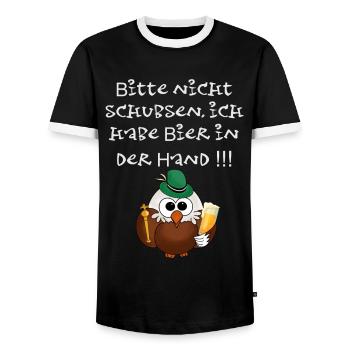 Schützenfest - bitte nicht schubsen,lustiger Vogel - Männer Kontrast-T-Shirt - Schwarz/Weiß - Vorne - AI Model Female 172 light (172cm) & AI Model Male 178 light (178cm)