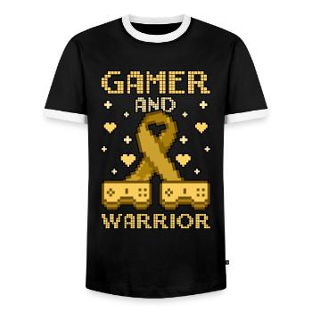 Childhood Cancer Awareness Gamer And Warrior - Männer Kontrast-T-Shirt - Schwarz/Weiß - Vorne - AI Model Female 172 light (172cm) & AI Model Male 178 light (178cm)