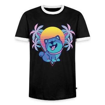 Shiba Inu Vaporwave Aesthetic Retro - Männer Kontrast-T-Shirt - Schwarz/Weiß - Vorne - AI Model Female 172 light (172cm) & AI Model Male 178 light (178cm)