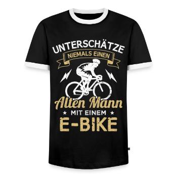 Fahrrad Rentner E-Bike Radfahrer - Männer Kontrast-T-Shirt - Schwarz/Weiß - Vorne - AI Model Female 172 light (172cm) & AI Model Male 178 light (178cm)