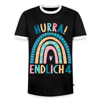 4 Jahre Geburtstagskind Regenbogen 4. Geburtstag - Männer Kontrast-T-Shirt - Schwarz/Weiß - Vorne - AI Model Female 172 light (172cm) & AI Model Male 178 light (178cm)