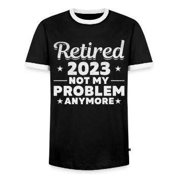 Retraité 2023 Plus mon problème - T-shirt contrasté Homme - noir/blanc - Devant - AI Model Female 172 light (172cm) & AI Model Male 178 light (178cm)