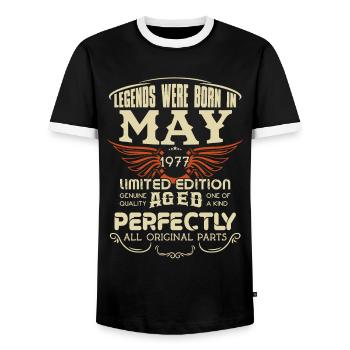 Legends Were Born In May 1977 Birthday - Männer Kontrast-T-Shirt - Schwarz/Weiß - Vorne - AI Model Female 172 light (172cm) & AI Model Male 178 light (178cm)
