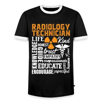 Radiology X-ray Technician Radiology Technician - Men's Ringer Shirt - black/white - Front - AI Model Female 172 light (172cm) & AI Model Male 178 light (178cm)