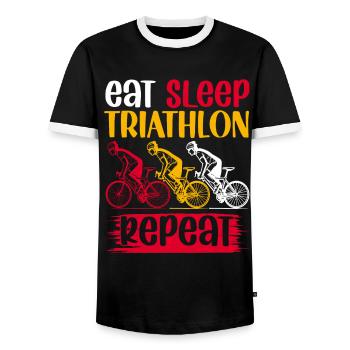 eat sleep thriathlon repeat - Männer Kontrast-T-Shirt - Schwarz/Weiß - Vorne - AI Model Female 172 light (172cm) & AI Model Male 178 light (178cm)